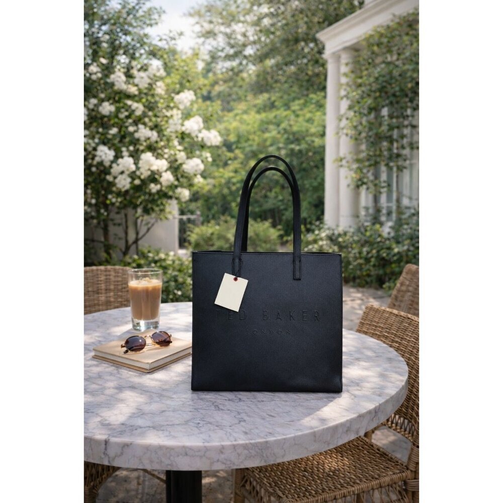 New Black Ted Baker London THE ICON Embossed Logo Shoulder Bag Tote Sleek NWT